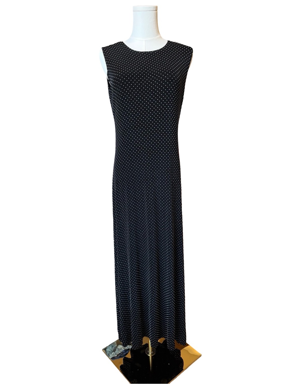 Vintage Ronni Nicole Black Textured Polka Dot Sleeveless Maxi Dress Size 8